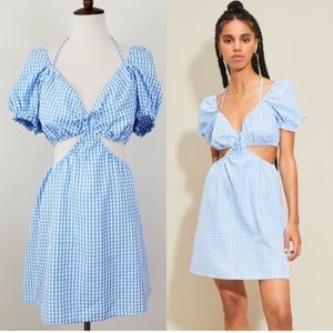 H&M Blue Gingham Cutout Dress New!
